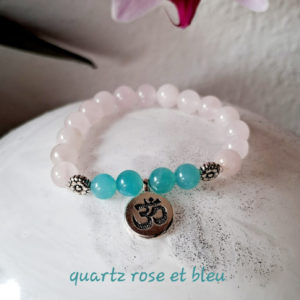 Bracelet, pierres quartz rose et bleu (6mm) de qualité AA avec bijoux en argent