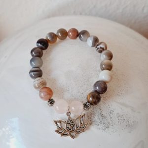 Bracelet de pierres semi-précieuses agate et quartz rose (qualité AA) - 8 mm
