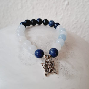 Bracelet de pierres semi-précieuses, soladite et aigue marine (qualité AA) - 8 mm avec bijou en argent