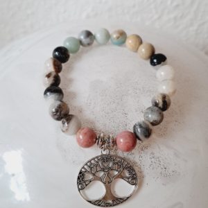 Bracelet, pierres amazonite et rhodonite (8mm), de qualité AA, séparateur et bijou en argent