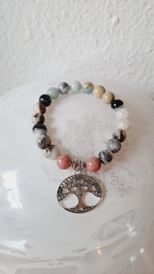 Bracelet, pierres amazonite et rhodonite (8mm), de qualité AA, séparateur et bijou en argent