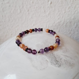 Bracelet, pierres de lune, améthyste et tourmaline (6mm), de qualité AA, séparateur en argent