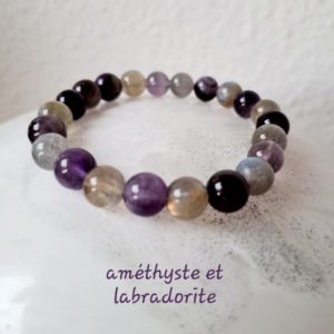 Bracelet de pierres semi-précieuses labradorite et améthyste (qualité A) - 8 mm
