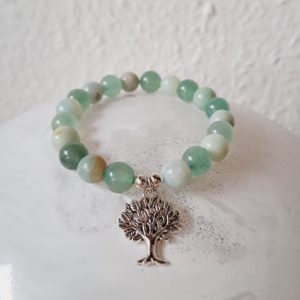 Bracelet de pierres semi-précieuses aventurine verte et amazonite (qualité A)- 8 mm et bijou et séparateurs en argent