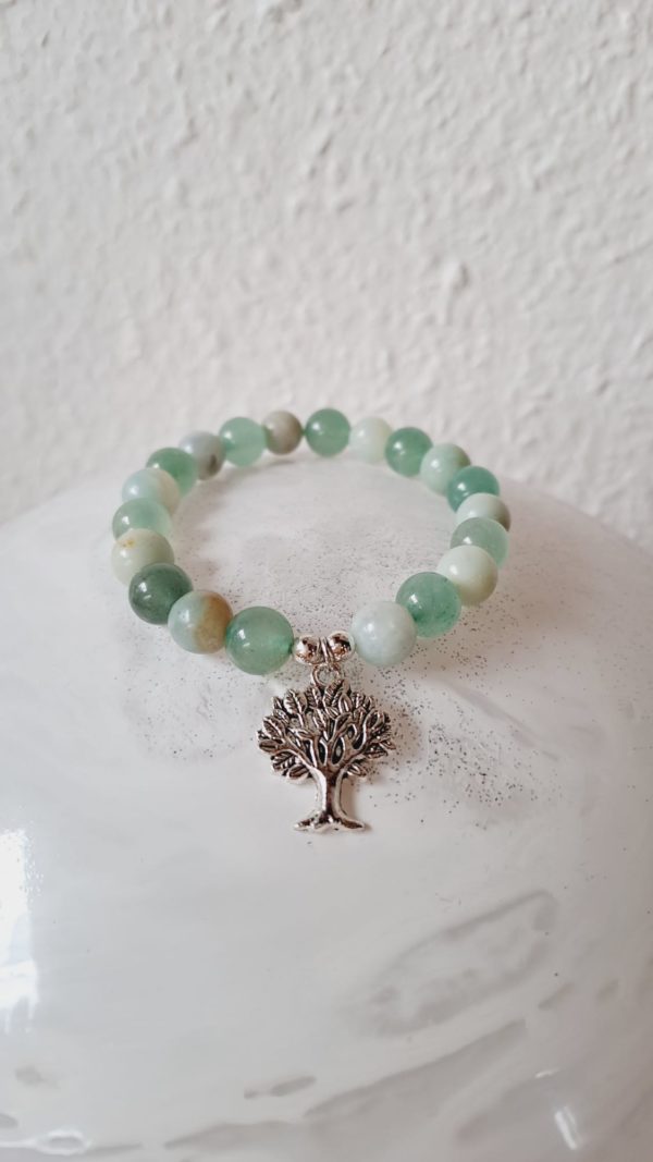 Bracelet de pierres semi-précieuses aventurine verte et amazonite (qualité A)- 8 mm et bijou et séparateurs en argent