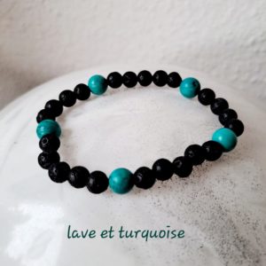 Bracelet de pierres semi-précieuses de lave (6mm) et turquoise (qualité AA)- 8 mm