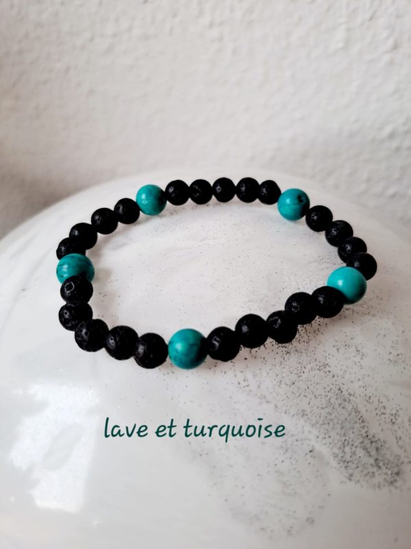 Bracelet de pierres semi-précieuses de lave (6mm) et turquoise (qualité AA)- 8 mm