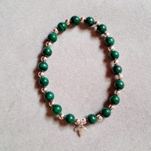 racelet de pierres semi-précieuses, malachite (6 mm), qualité AA, perles décoratives et bijou en argent