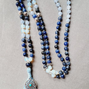 Collier mala - soladite, opaline verre et aigue marine - 6 mm bijoux en argent qualité A