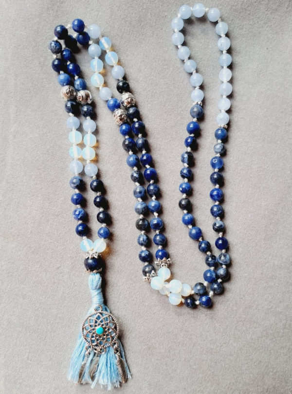 Collier mala - soladite, opaline verre et aigue marine - 6 mm bijoux en argent qualité A