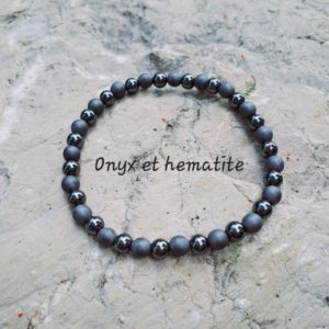 Bracelet de pierres semi-précieuses, onyx et hématite mate (qualité A) - 6 mm