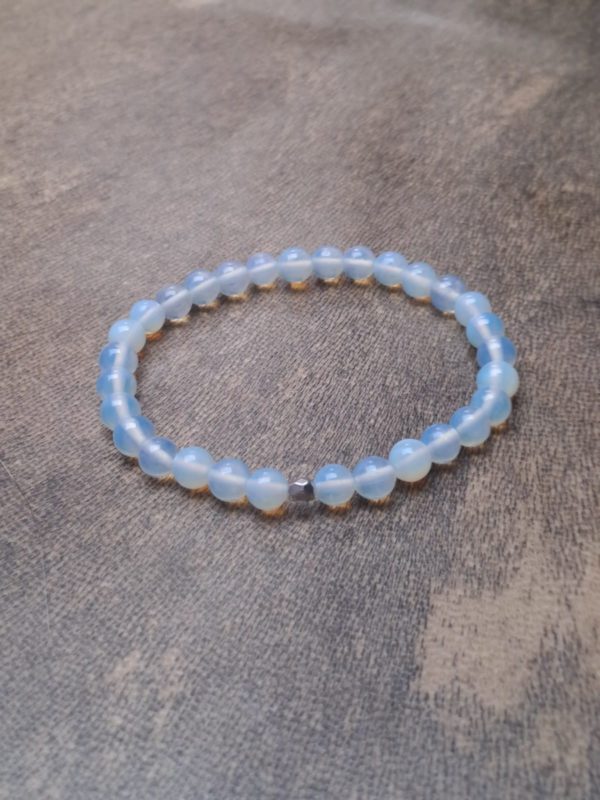 Bracelet, pierres opaline 6 mm (qualité A), séparateur en argent