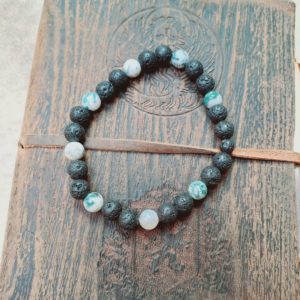 Bracelet, pierres Agate arbre et pierre de lave (8mm), de qualité AA