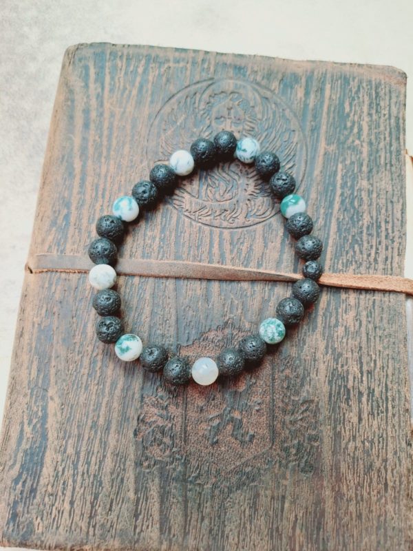 Bracelet, pierres Agate arbre et pierre de lave (8mm), de qualité AA