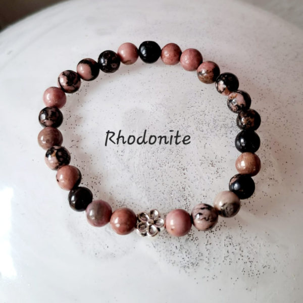 Bracelet de pierres semi-précieuses de rhodonite (qualité A) - 6 mm