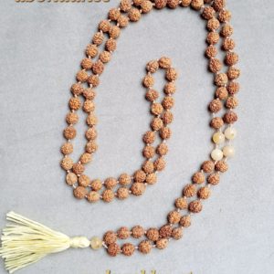 Mala rudraskha et pierres semi-précieuses citrine (8mm, qualité AA)
