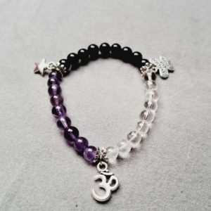 Bracelet, cristal de roche, améthyste et tourmaline (6mm), de qualité AA, séparateur et bijoux en argent