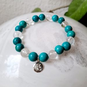 Bracelet, pierres turquoise, cristal (qualité AA), et bijou en argent 8 mm
