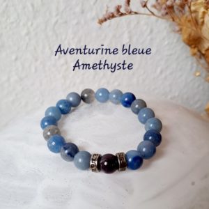 Bracelet d'Aventurine bleue et Améthyste et petits séparateurs argentés