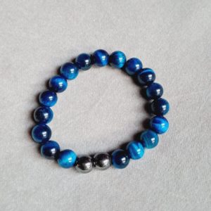 Bracelet de pierres semi-précieuses, oeil de tigre et hématite (qualité A)- 8 mm