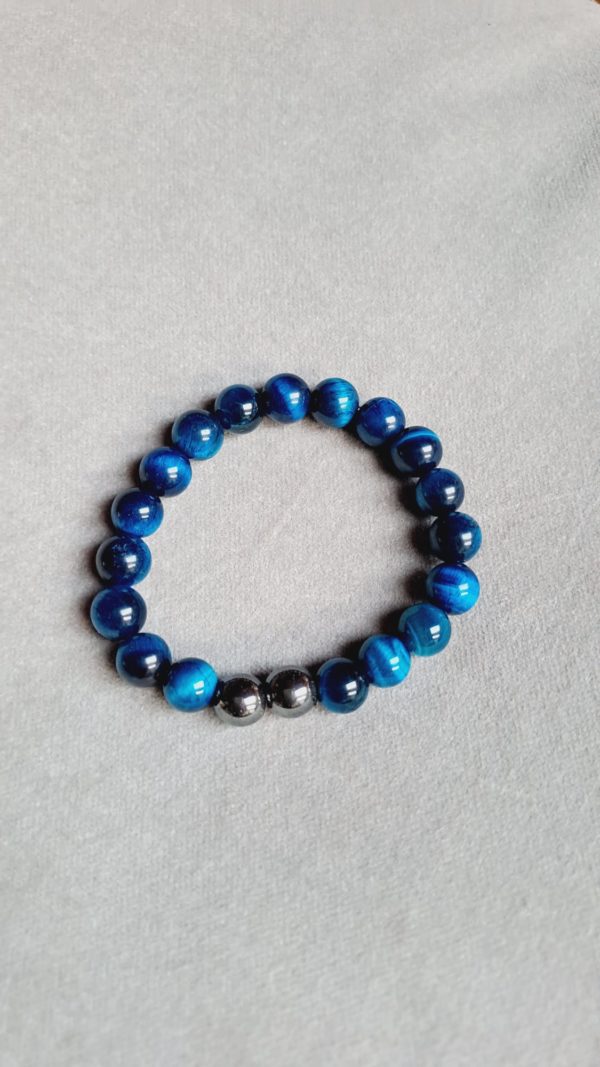 Bracelet de pierres semi-précieuses, oeil de tigre et hématite (qualité A)- 8 mm